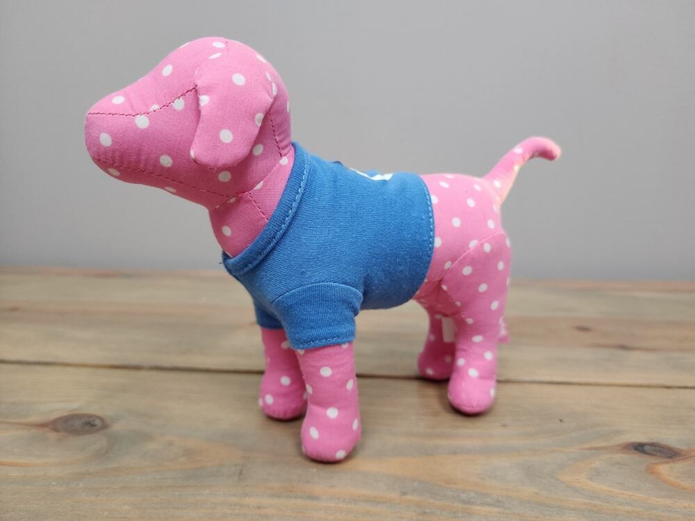 Victoria Secret VS PINK Plush Puppy Dog Polka Dot Blue Shirt Peace Sign